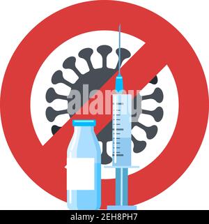 Syringe and vaccine bottle Antiviral Vaccination Emblem. Vector illustration. Stock Vector