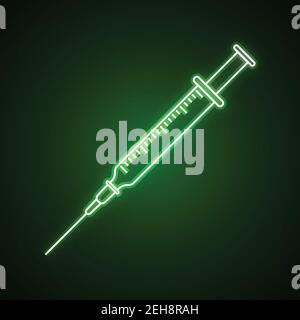 Syringe with needle, Vaccine injection vector neon icon Stock Vector