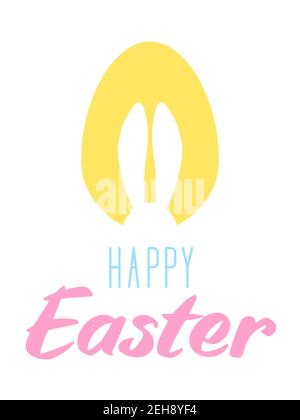 Happy Easter card or poster with cute bunny ears and egg silhouette on pastel background. Traditional symbol of holiday. Simple minimalistic desig for card, banner or poster. Vector illustration. Stock Vector