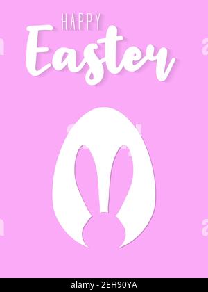 Happy Easter card or poster with cute bunny ears and egg silhouette on pastel background. Traditional symbol of holiday. Simple minimalistic desig for card, banner or poster. Vector illustration. Stock Vector
