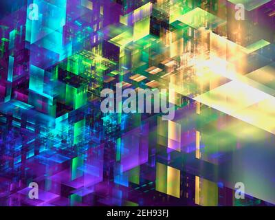 Construction of multicolored glass blocks - abstract 3d illustration Stock Photo