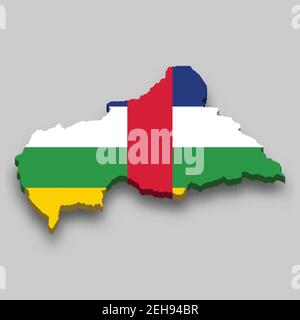 3d isometric map of Central African Republic isolated with shadow ...