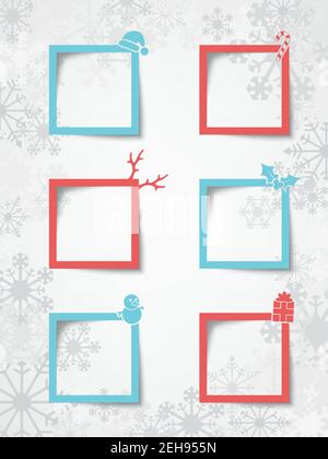 Christmas Text Boxes On A Snowflake Background With Realistic Vector Shadows 1 Stock Vector