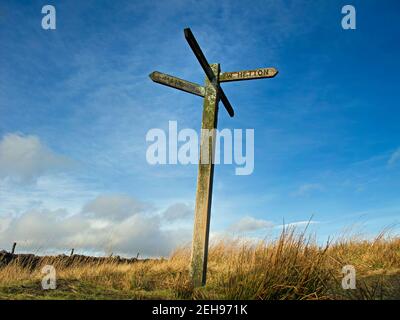Fingerpost on The Dales Highway near WeetsTop Malham Yorkshire Stock Photo