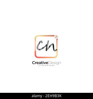 CN Initial Letter handwriting logo hand drawn colorful box vector, logo for beauty, cosmetics, wedding, fashion and business, and other Stock Vector