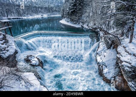 Waterfall in winter, Lechfall in Füssen, Bavaria Germany Stock Photo ...