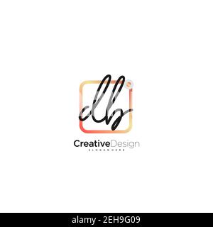 DB Initial Letter handwriting logo hand drawn colorful box vector, logo for beauty, cosmetics, wedding, fashion and business, and other Stock Vector