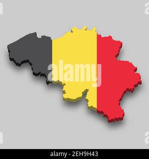3d isometric Map of Belgium with national flag. Vector Illustration. Stock Vector