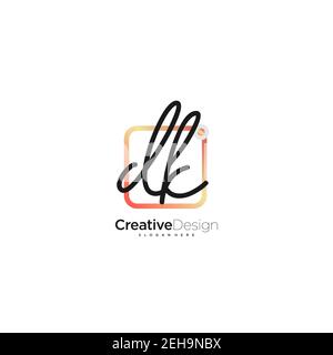 DK Initial Letter handwriting logo hand drawn colorful box vector, logo for beauty, cosmetics, wedding, fashion and business, and other Stock Vector