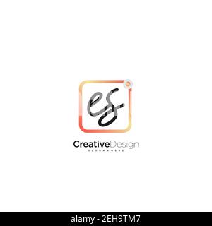 ES Initial Letter handwriting logo hand drawn colorful box vector, logo for beauty, cosmetics, wedding, fashion and business, and other Stock Vector