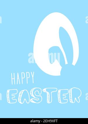Happy Easter card or poster with cute bunny ears and egg silhouette on pastel background. Traditional symbol of holiday. Simple minimalistic desig for card, banner or poster. Vector illustration. Stock Vector