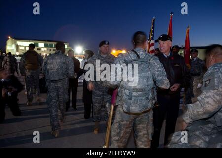 Vice President Joe Biden welcomes home members of the 3rd Brigade Combat Team, 101st Airborne Division who returned from Afghanistan, at Fort Campbell, Ky., Feb. 11, 2011. Stock Photo