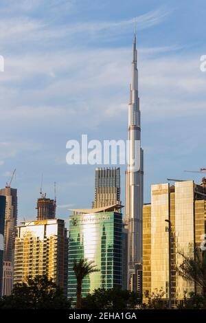 Dubai, UAE - 02.18.2021 Tallest building in the world, Burj Khalifa. Shot made from business bay district. Stock Photo