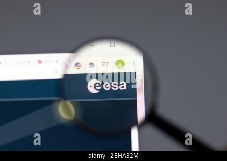 New York, USA - 15 February 2021: European Space Agency esa website in browser with company logo, Illustrative Editorial