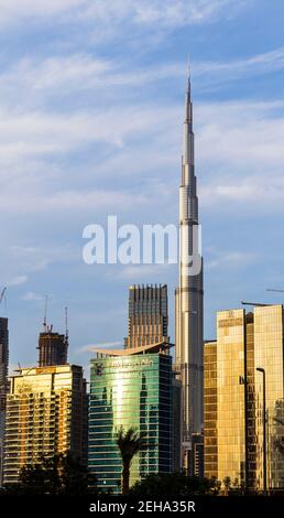 Dubai, UAE - 02.18.2021 Tallest building in the world, Burj Khalifa. Shot made from business bay district. Stock Photo