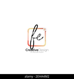 FE Initial Letter handwriting logo hand drawn colorful box vector, logo for beauty, cosmetics, wedding, fashion and business, and other Stock Vector