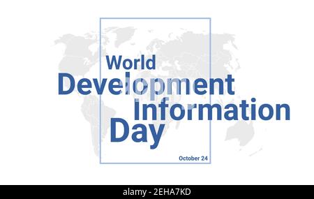 World Development Information Day international holiday card. October 24 graphic poster with earth globe map, blue text. Flat design style banner. Roy Stock Vector