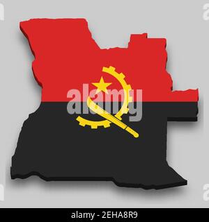 3d isometric map of Angola isolated with shadow. Paper card style ...