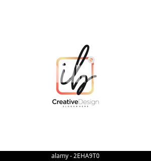 IB Initial Letter handwriting logo hand drawn colorful box vector, logo for beauty, cosmetics, wedding, fashion and business, and other Stock Vector