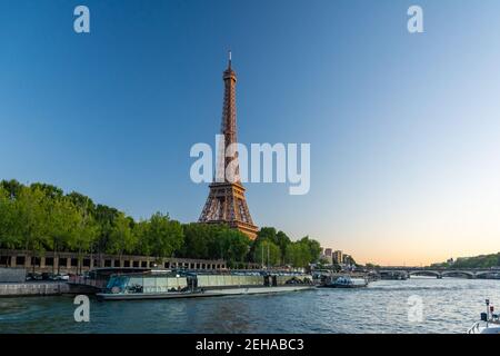 Paris, France - August 29, 2019 : The Eiffel Tower in Paris, France, one of the most iconic landmarks of Paris, France and Europe. Stock Photo