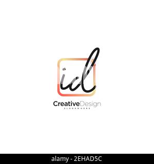 ID Initial Letter handwriting logo hand drawn colorful box vector, logo for beauty, cosmetics, wedding, fashion and business, and other Stock Vector