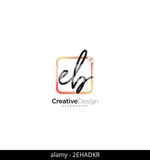 EB Initial Letter handwriting logo hand drawn colorful box vector, logo for beauty, cosmetics, wedding, fashion and business, and other Stock Vector