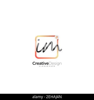 IM Initial Letter handwriting logo hand drawn colorful box vector, logo for beauty, cosmetics, wedding, fashion and business, and other Stock Vector