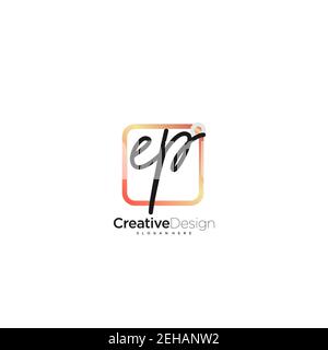 EP Initial Letter handwriting logo hand drawn colorful box vector, logo for beauty, cosmetics, wedding, fashion and business, and other Stock Vector