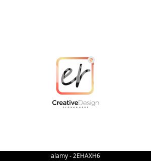 ER Initial Letter handwriting logo hand drawn colorful box vector, logo for beauty, cosmetics, wedding, fashion and business, and other Stock Vector