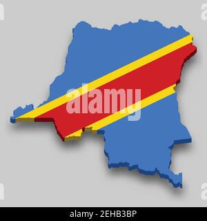 Isometric map and flag of DR Congo. 3D isometric shape of Democratic ...