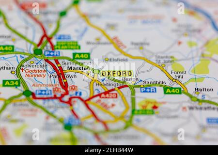 Oxford and surrounding areas shown on a road map or geography map Stock ...