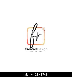 FR Initial Letter handwriting logo hand drawn colorful box vector, logo for beauty, cosmetics, wedding, fashion and business, and other Stock Vector