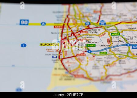 Blackpool And Surrounding Areas Shown On A Road Map Or Geography Map 2ehb7cp 