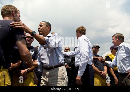 President Barack Obama greets personnel at Fire Station No. 9 in Colorado Springs, Colo., June 29, 2012. Stock Photo
