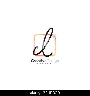 CL Initial Letter handwriting logo hand drawn colorful box vector, logo for beauty, cosmetics, wedding, fashion and business, and other Stock Vector