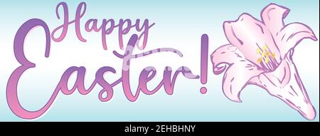 Happy Easter Banner with Easter Lily Stock Photo