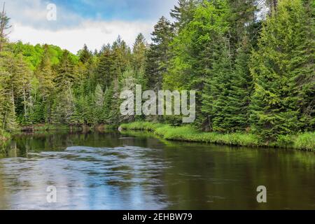 West Branch Ausable River in spring, Adirondack Mountains, Essex County, New York Stock Photo