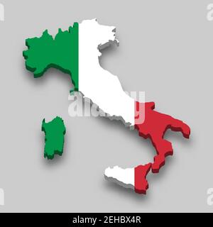 3d isometric Map of Italy with national flag. Vector Illustration. Stock Vector