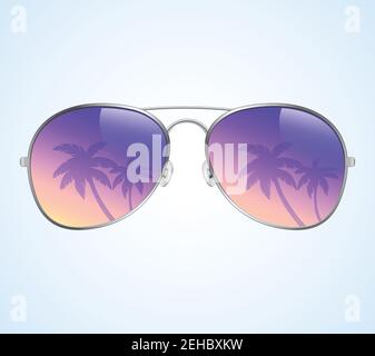 Aviator Sunglasses with Palms Reflection Vector Illustration Background Stock Vector