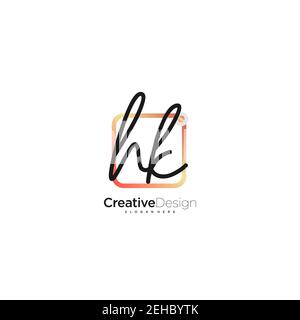 HK Initial Letter handwriting logo hand drawn colorful box vector, logo for beauty, cosmetics, wedding, fashion and business, and other Stock Vector