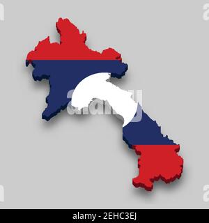 3d isometric Map of Laos with national flag. Vector Illustration. Stock Vector