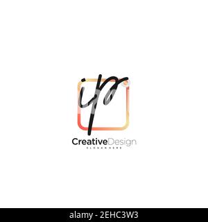 IP Initial Letter handwriting logo hand drawn colorful box vector, logo for beauty, cosmetics, wedding, fashion and business, and other Stock Vector