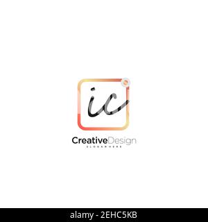 IC Initial Letter handwriting logo hand drawn colorful box vector, logo for beauty, cosmetics, wedding, fashion and business, and other Stock Vector