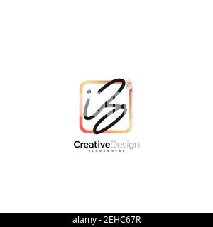 IZ Initial Letter handwriting logo hand drawn colorful box vector, logo for beauty, cosmetics, wedding, fashion and business, and other Stock Vector