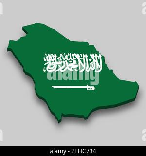 3d isometric Map of Saudi Arabia with national flag. Vector Illustration. Stock Vector