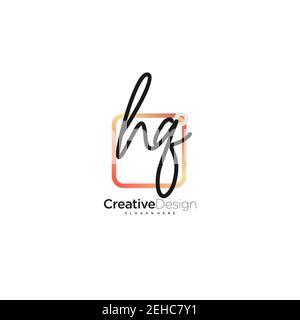 HQ Initial Letter handwriting logo hand drawn colorful box vector, logo for beauty, cosmetics, wedding, fashion and business, and other Stock Vector
