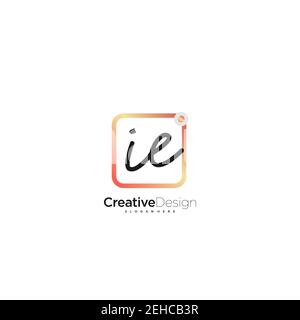 IE Initial Letter handwriting logo hand drawn colorful box vector, logo for beauty, cosmetics, wedding, fashion and business, and other Stock Vector