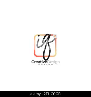 IQ Initial Letter handwriting logo hand drawn colorful box vector, logo for beauty, cosmetics, wedding, fashion and business, and other Stock Vector