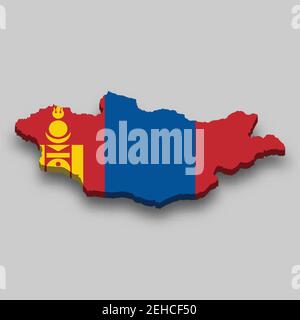 3d isometric Map of Mongolia with national flag. Vector Illustration. Stock Vector