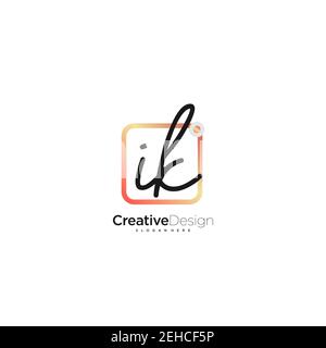 IK Initial Letter handwriting logo hand drawn colorful box vector, logo for beauty, cosmetics, wedding, fashion and business, and other Stock Vector